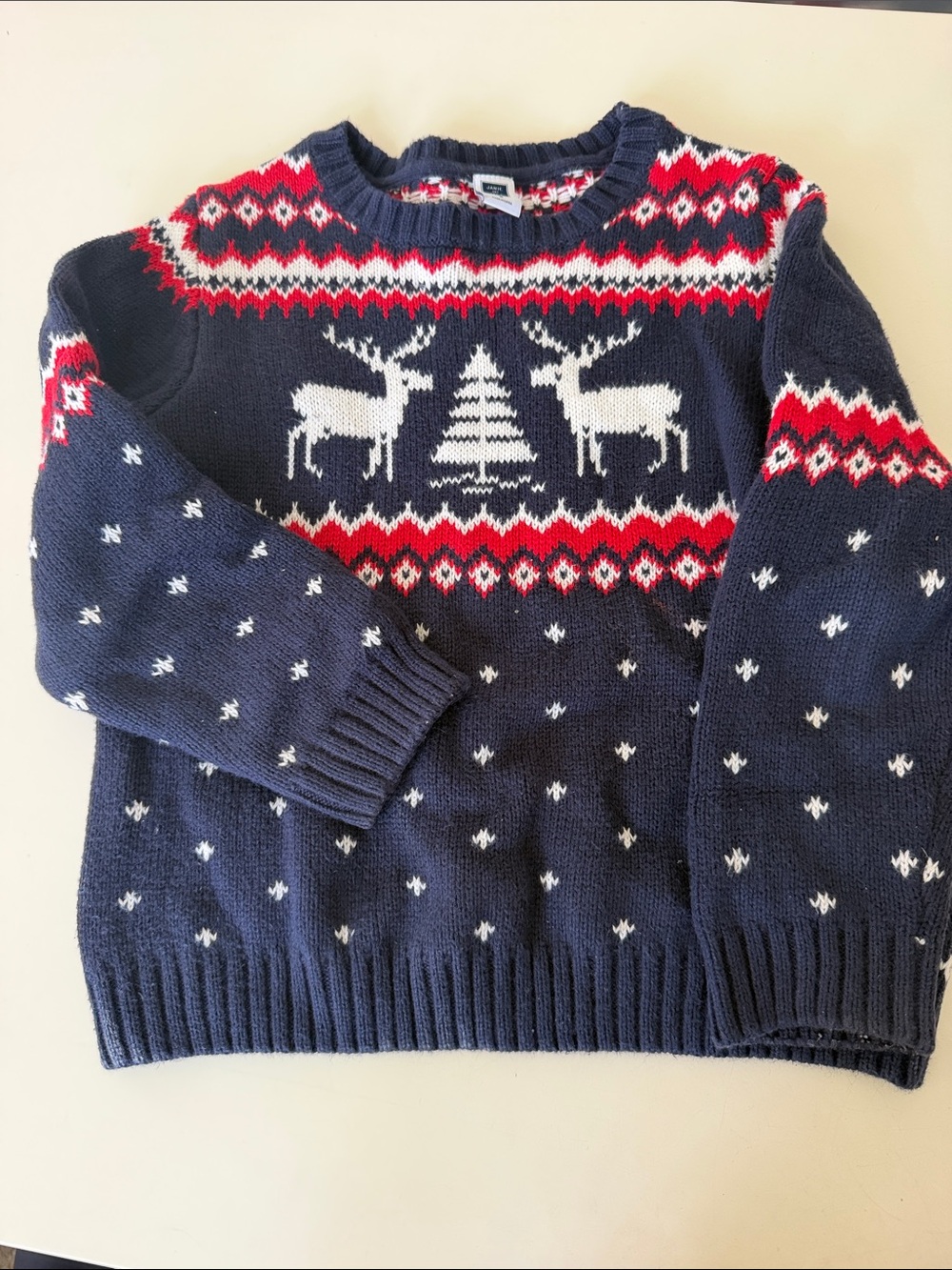 Janie and Jack Navy, Red & White Reindeer Knit Sweater